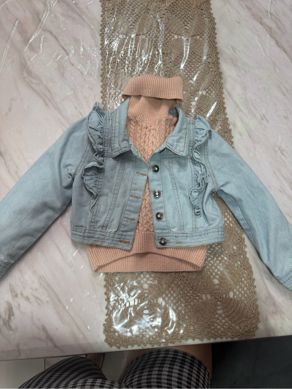 Tahari Light Blue Ruffle Denim Jacket for Kids